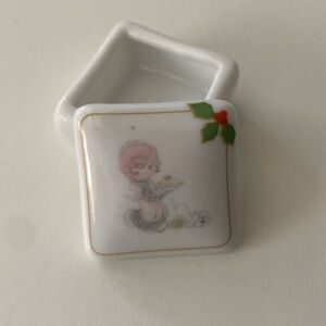 White Ceramic Trinket Box with Cute Illustration